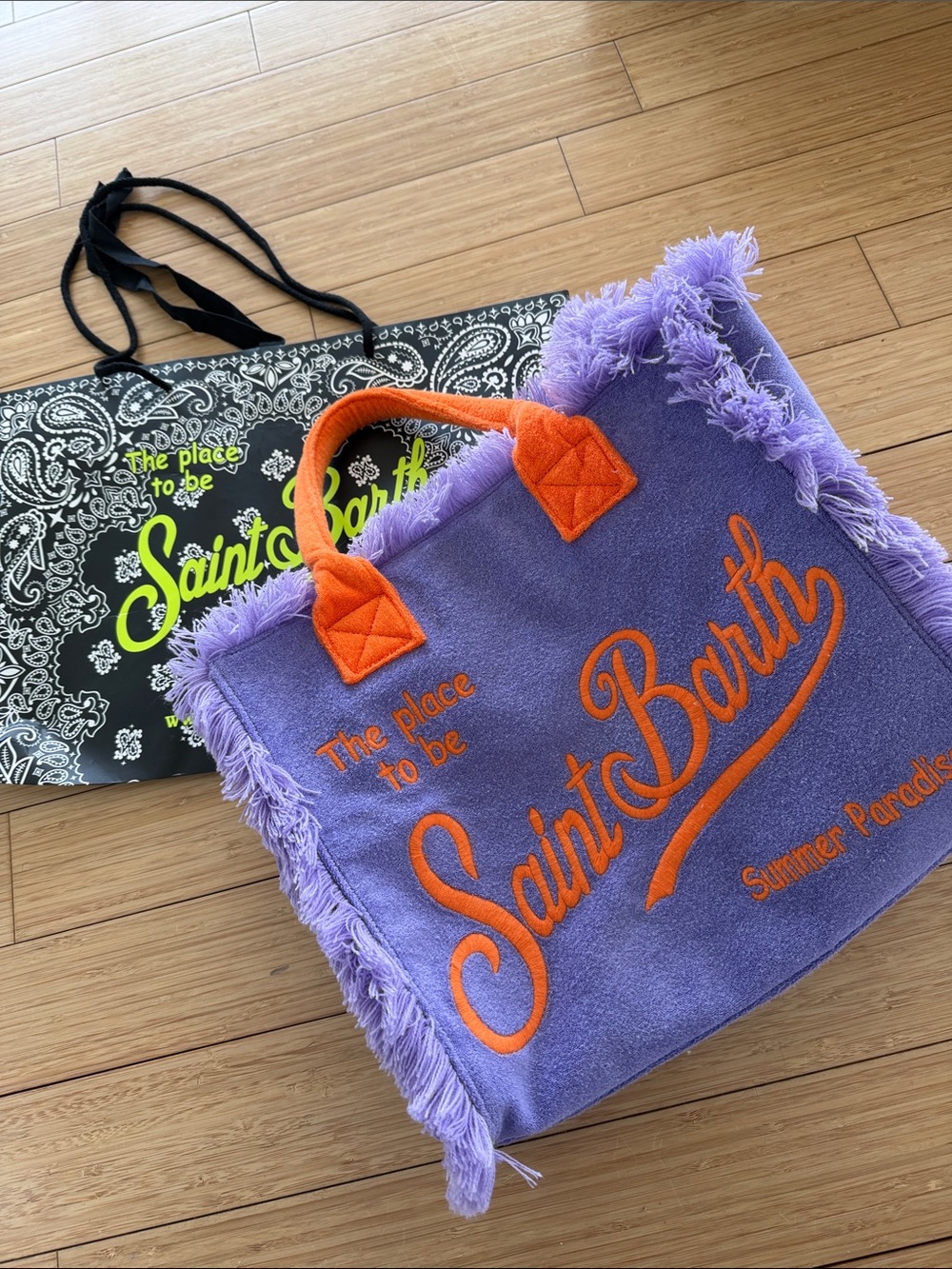 MC2 Saint Barth Purple and Orange terry cloth Fringed Tote Bag SZ. Large